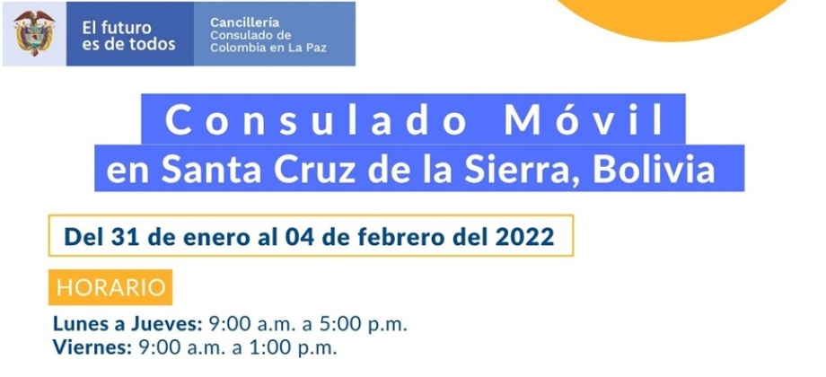 Consulado Móvil tendrá lugar en Santa Cruz del 31 de enero al 4 de febrero del 2022